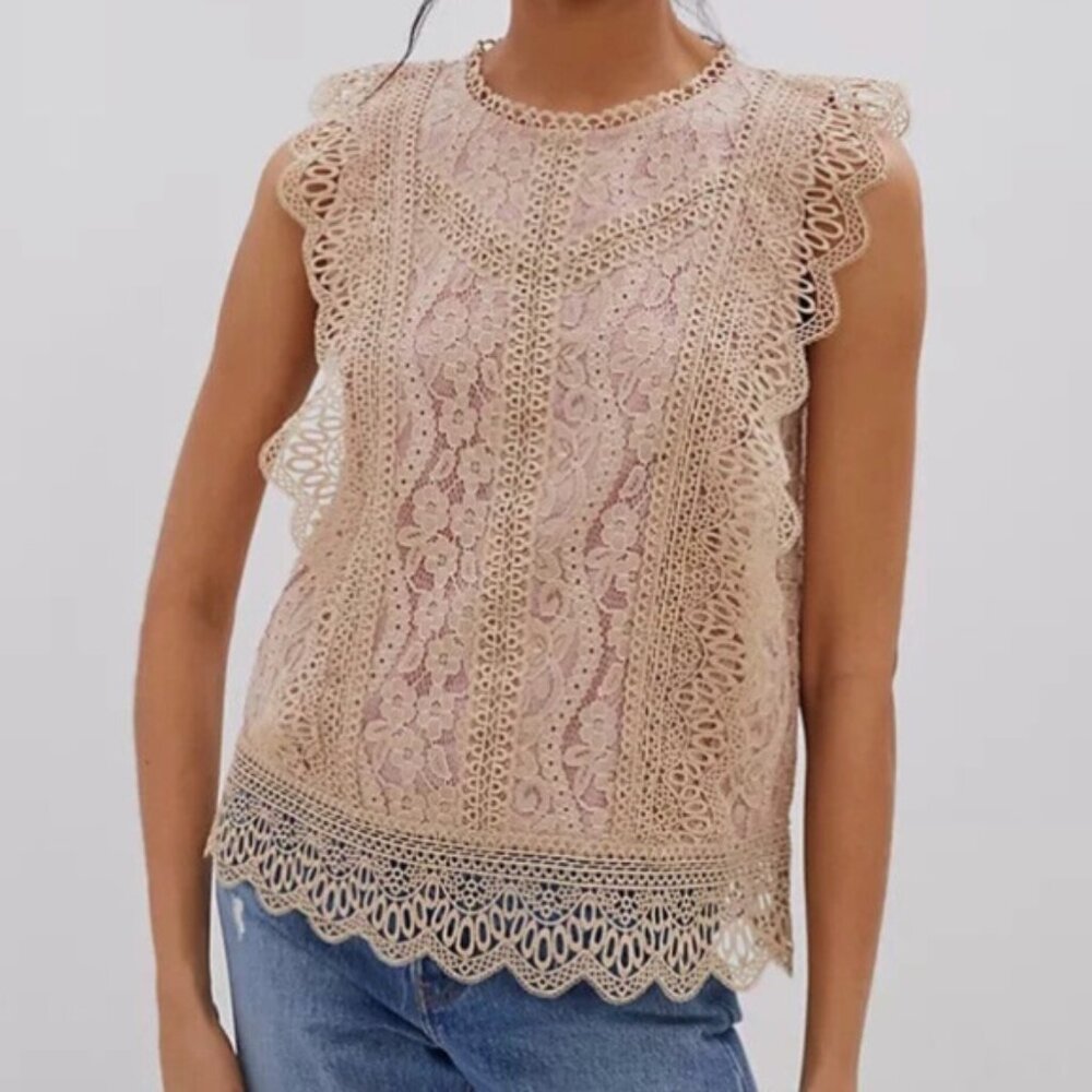 Anthropologie Eri + Ali Sydney Lace Blouse Pink and Beige Size XS